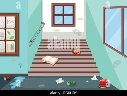 Litter in school hallway illustration Stock Vector