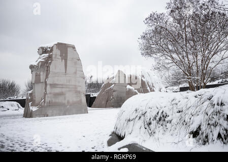 WASHINGTON, DC - A blanket of freshly fallen snow on the Martin Luther King Jr. Memorial on the banks of the Tidal Basin in Washington DC. Stock Photo