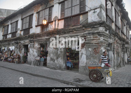 Ice cream vendor on historic Calle Crisologo, Vigan, Ilocos Sur, Philippines Stock Photo