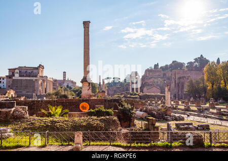 Rome, Italy - November 17, 2018: Column of Phocas and other famous historical attractions in Roman Forum site Stock Photo