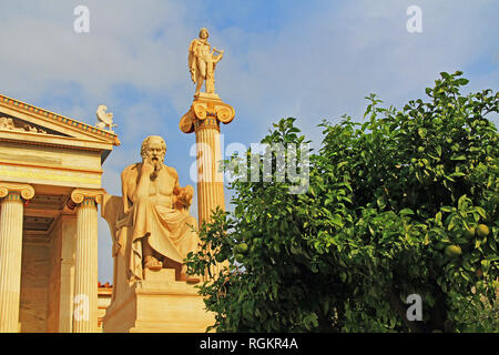 Statues of the National Academy of Arts in Athens, Greece Stock Photo