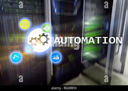 Automation of business Process and innovation technology in manufacturing. Internet and technology concept on server room background Stock Photo