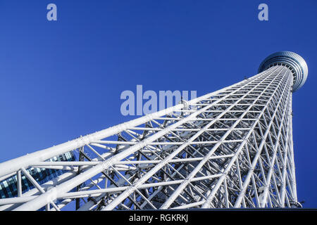 Tokyo Skytree tower viewed from bottom, a famous modern tower and landmark of Tokyo Stock Photo