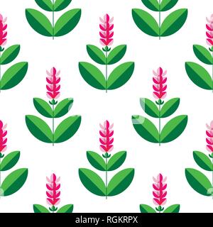 Turmeric, curcuma Plant with a flower. Stylized illustration. Seamless pattern Stock Vector