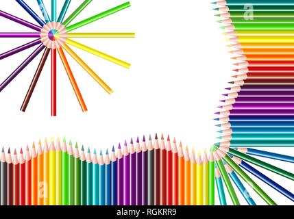 Color pencils isolated on white background. Pencils of rainbow colors. Spectrum color. Vector illustration, EPS10. Stock Vector