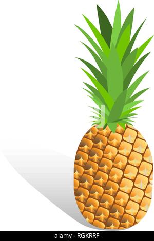 Ripe pineapple, tropical fruit. Summer fruit for healthy lifestyle. Pineapple fruit flat icon isolated on white background. Vector illustration, EPS10 Stock Vector