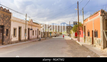 Central street in historic copper mining town San Antonio de los Cobres in Argentina Stock Photo