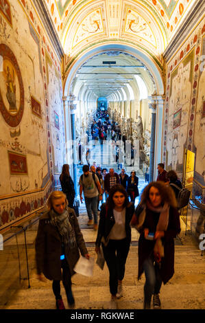 Vatican, Rome, Italy - November 16, 2018: Corridor of Museum Chiaramonti with marble busts, sculptures, classical hall interior design elements in Vat Stock Photo