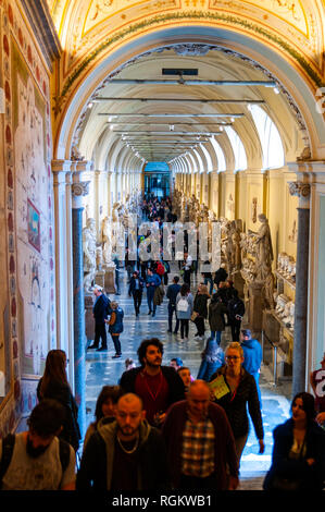 Vatican, Rome, Italy - November 16, 2018: Corridor of Museum Chiaramonti with marble busts, sculptures, classical hall interior design elements in Vat Stock Photo