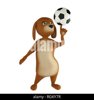 Cartoon dog is playing football. Isolated on white background. 3d rendering Stock Photo