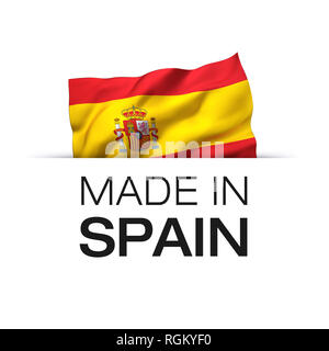 Made in Spain - Guarantee label with a waving Spanish flag. Stock Photo