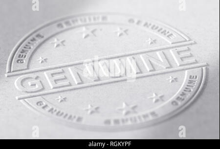 3d illustration of a genuine stamp embossed on paper background Stock Photo