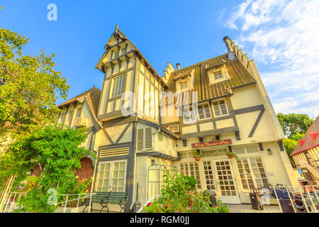 Solvang, California, United States - August 10, 2018: Wine Valley Inn hotel in main street of Solvang downtown wine country of Santa Ynez Valley Stock Photo