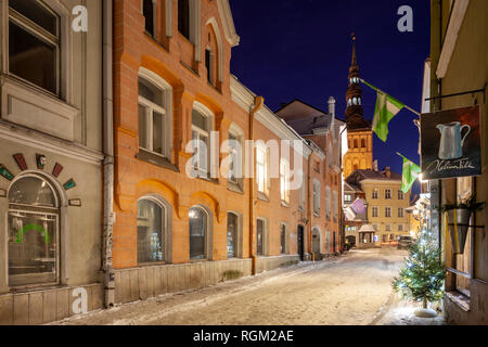 Winter night in the old town of Tallinn, Estonia. Stock Photo