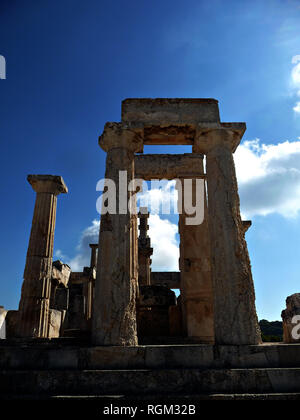 The temple of Aphaia stands on a pine-clad hill in northeast Aegina since the Mycenaean period, erected at approximately 500-490 BC. The temple is a D Stock Photo