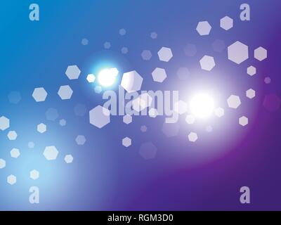 Abstract light background. Bokeh effect. Hexagons on blue gradient. Vector illustration Stock Vector