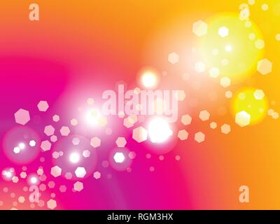 Abstract light background. Bokeh effect. Hexagons on pink and orange gradient. Vector illustration Stock Vector