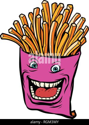 French fries character. Comic cartoon pop art retro vector illustration hand drawing Stock Vector