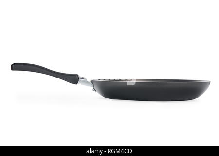 Black frying pan side view. Isolated on white, clipping path included Stock Photo