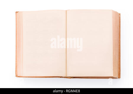 Large old open book with blank pages. Isolated on white, clipping path included Stock Photo