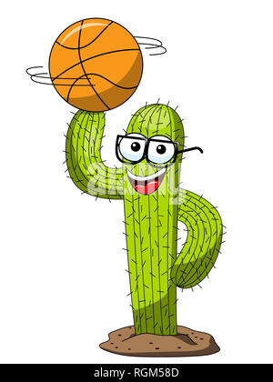 Cactus cartoon funny character vector basketball ball finger isolated on white Stock Photo