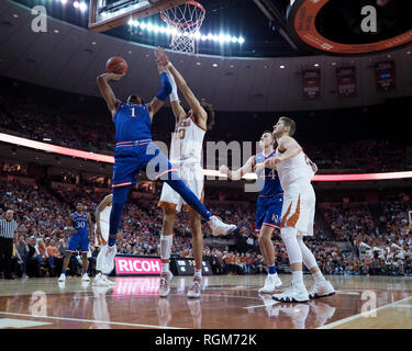 Jan 29, 2019. Dedric Lawson #1 of the Kansas Jayhawks in action vs the Texas Longhorns at the Frank Erwin Center in Austin Texas. Texas defeats Kansas 73-63.Robert Backman/Cal Sport Media. Stock Photo