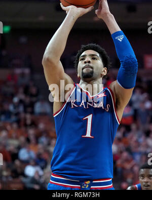 Jan 29, 2019. Dedric Lawson #1 of the Kansas Jayhawks in action vs the Texas Longhorns at the Frank Erwin Center in Austin Texas. Texas defeats Kansas 73-63.Robert Backman/Cal Sport Media. Stock Photo