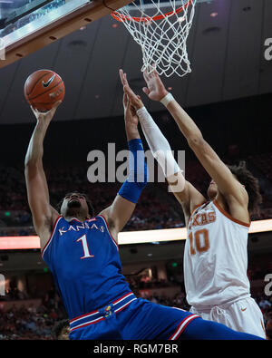 Jan 29, 2019. Dedric Lawson #1 of the Kansas Jayhawks in action vs the Texas Longhorns at the Frank Erwin Center in Austin Texas. Texas defeats Kansas 73-63.Robert Backman/Cal Sport Media. Stock Photo