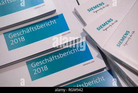 Munich, Germany. 30th January, 2019. Annual Reports 2018 of Siemens AG will be available in a press center in the Olympic Hall prior to the start of the Annual Shareholders' Meeting. Photo: Sven Hoppe/dpa Credit: dpa picture alliance/Alamy Live News Stock Photo