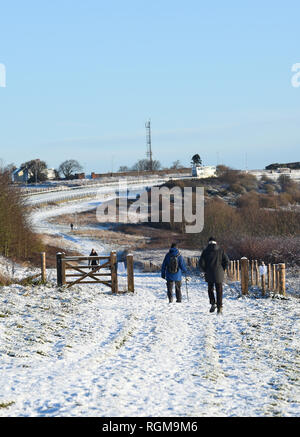 Brighton UK 30th January 2019 - Snow on the hills by Brighton racecourse early this morning as more snow and freezing conditions are forecast for the south east of Britain tomorrow Credit: Simon Dack/Alamy Live News Stock Photo