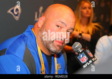 Los Angeles Rams offensive tackle Andrew Whitworth (77) hold his daughter  after the NFL Super B …