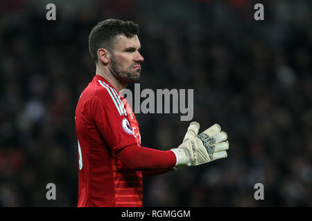 London, UK. 30th Jan, 2019. Ben Foster, the goalkeeper of Watford in action. EPL Premier League match, Tottenham Hotspur v Watford at Wembley Stadium in London on Wednesday 30th January 2019. this image may only be used for Editorial purposes. Editorial use only, license required for commercial use. No use in betting, games or a single club/league/player publications . pic by Steffan Bowen/Andrew Orchard sports photography/Alamy Live news Credit: Andrew Orchard sports photography/Alamy Live News Stock Photo