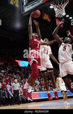 Piscataway, New Jersey, USA. 30th Jan, 2019. Indiana Hoosiers guard ALJAMI DURHAM (1) drives to the basket against Rutgers in a game at the Rutgers Athletic Center. Credit: Joel Plummer/ZUMA Wire/Alamy Live News Stock Photo