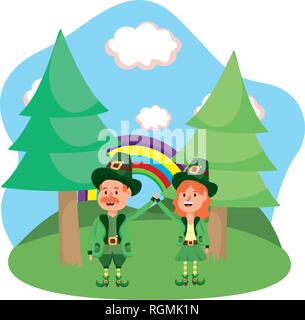 leprechaun couple rainbow Stock Vector