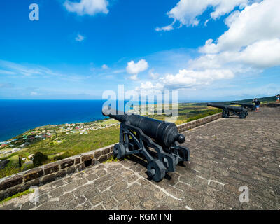 Caribbean, Lesser Antilles, Saint Kitts and Nevis, Basseterre, Brimstone Hill Fortress, old cannon Stock Photo