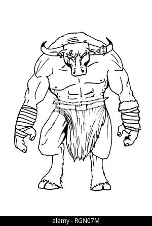 sketch of a minotaur in black and white to be colored Stock Photo