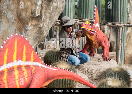 construction of a dinosaur at the Dinosaur Park near the city of Pattaya in the Provinz Chonburi in Thailand.  Thailand, Pattaya, November, 2018 Stock Photo