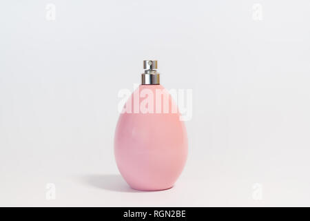 Luxury glass perfume bottle on white background. Copy space for text, blank bottle Stock Photo