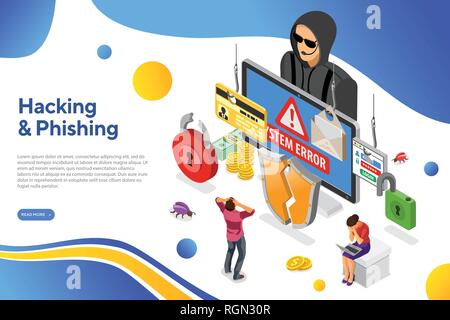 Hacker Phishing Activity Isometric Concept Stock Vector