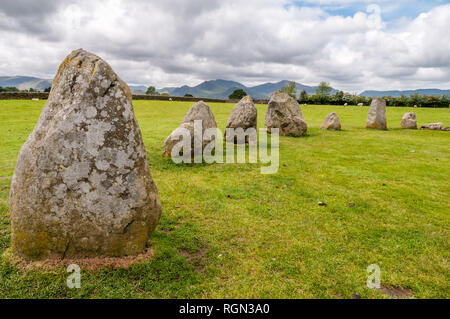 The Castlerigg Stone Circle near Keswick in the English Lake District, Cumbria, England. It is a partly clouded day during spring. Stock Photo