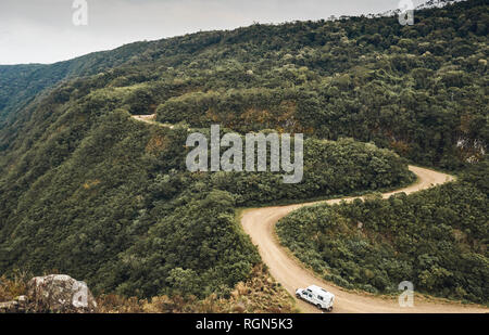 Brazil, Aparados da Serra, caravan on gravel road Stock Photo