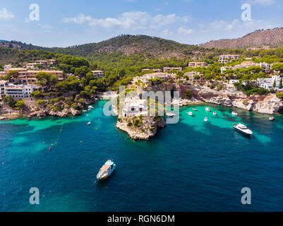 Spain, Balearic Islands, Mallorca, Region Calvia, Costa de la Calma, Peguera, Cala Fornells, coast and nature harbour Stock Photo