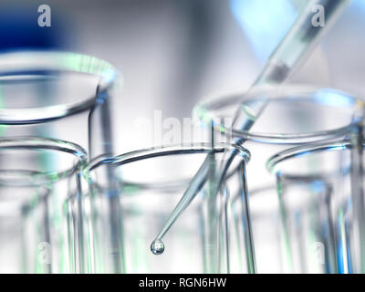 Scientist pipetting a sample into a test tube during a experiment in the laboratory Stock Photo