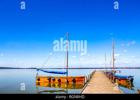 Germany, Steinhude, Moored boats at Steinhuder Meer Stock Photo