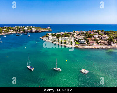 Spain, Baleares, Mallorca, Portocolom, Punta de ses Crestes, Bay of Portocolom Stock Photo