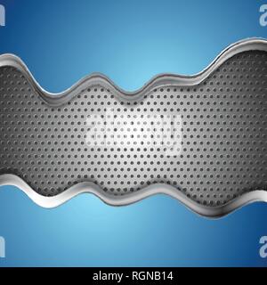 Blue and metallic perforated wavy background. Vector design Stock Vector