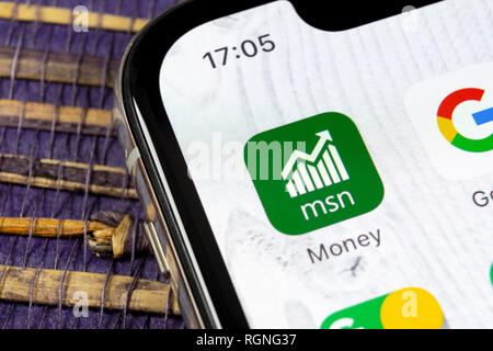 Sankt-Petersburg, Russia, December 5, 2018: Microsoft MSN money application icon on Apple iPhone X smartphone screen close-up. Microsoft msn money app Stock Photo