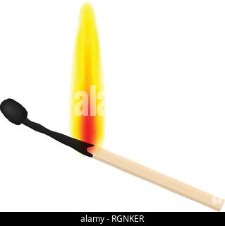 Match on fire on white background. Vector illustration. Stock Vector