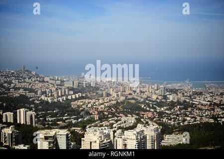 Hike to Stella Maris in Haifa in Spring- flowery path and holy family chapel on top of Mount Carmel Stock Photo