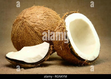 Fresh Coconuts on old sachcloth Stock Photo